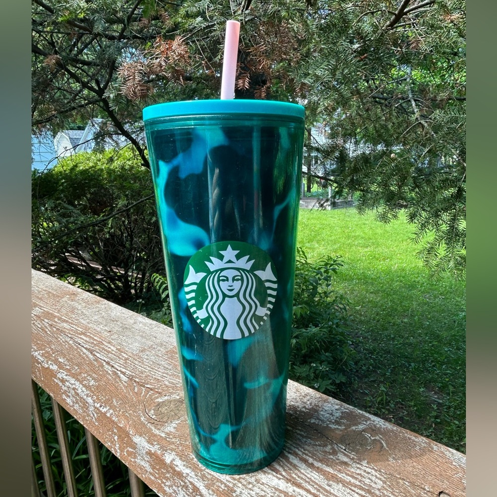 Starbucks Tumbler Mug Aqua Teal Swirl Pink Straw Marble Tortoise Cold cup 24 oz